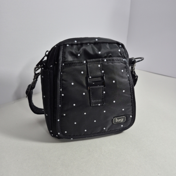 LUG Can Can Black Polka Dot Convertible Crossbody / Belt / Shoulder Bag Purse - Picture 1 of 8